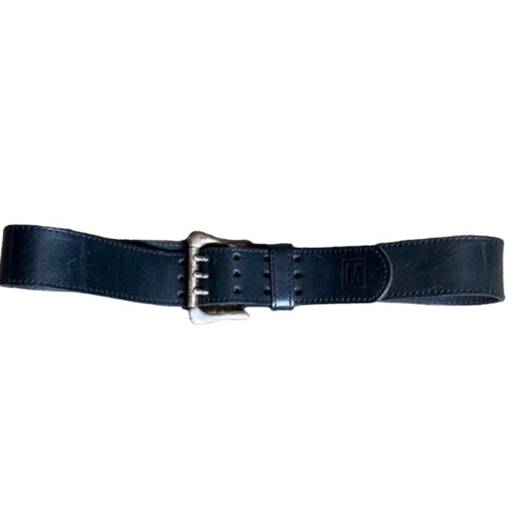 Mossimo black thick leather belt womens 3 prong buckle goth rock moto grunge‎